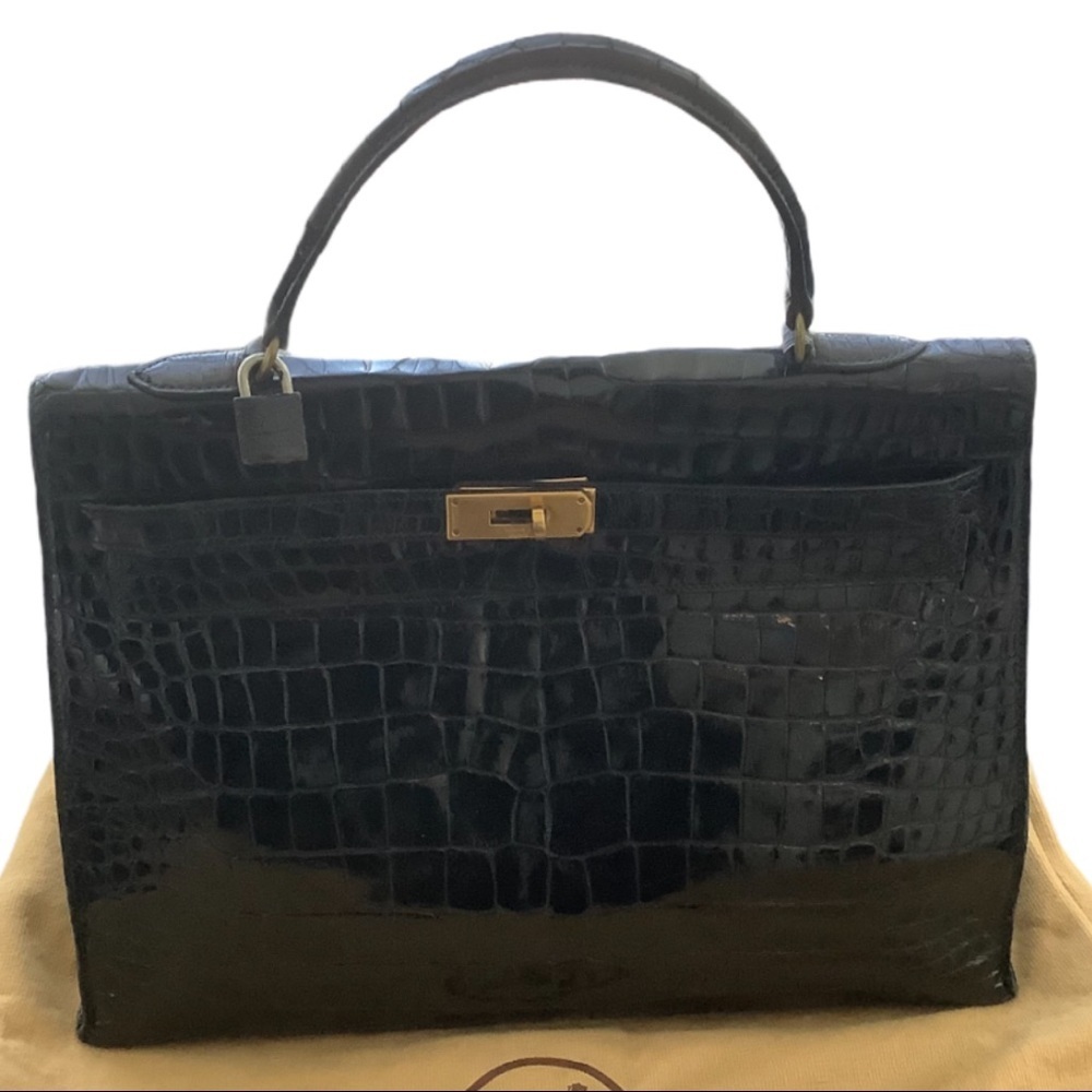 HERMES crocadile patent Kelly leather  hand bag - Picture 2 of 6